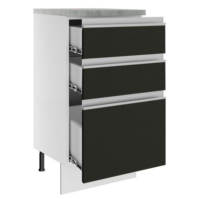Balcão Madesa Glamy 40 Cm 3 Gavetas Branco Preto
