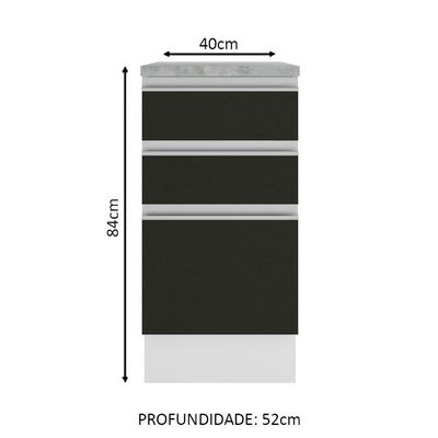 Balcão Madesa Glamy 40 Cm 3 Gavetas Branco Preto