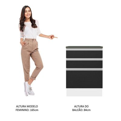 Balcão 100% Mdf 60 Cm 3 Gavetas Branco/preto