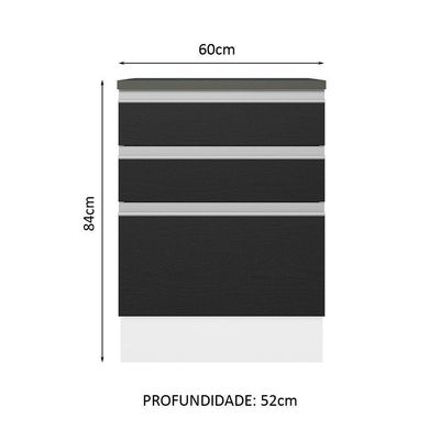 Balcão 100% Mdf 60 Cm 3 Gavetas Branco/preto