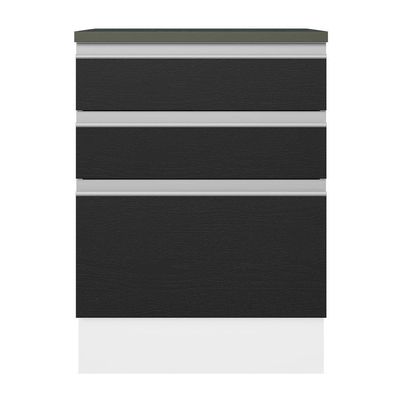 Balcão 100% Mdf 60 Cm 3 Gavetas Branco/preto