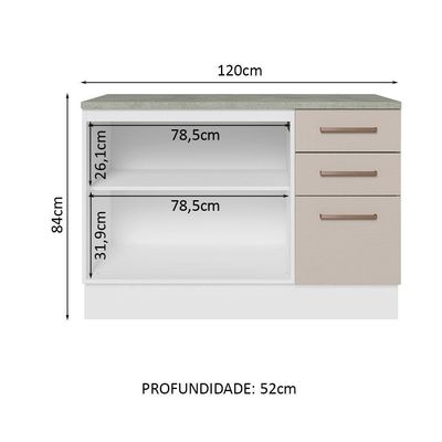 Balcão De Pia Cozinha 2 Portas E 3 Gavetas (com Tampo) Branco/crema Agata Madesa Branco/crema