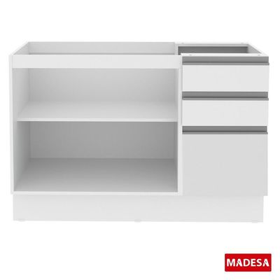 Balcão de Pia Glamy Branco 2 Portas 3 Gavetas Madesa
