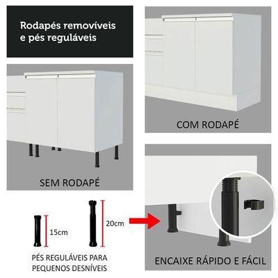Balcão de Pia Glamy Branco 2 Portas 3 Gavetas Madesa
