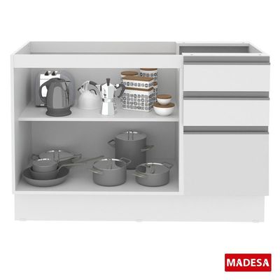 Balcão de Pia Glamy Branco 2 Portas 3 Gavetas Madesa