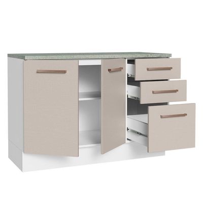 Balcão De Pia Cozinha 2 Portas E 3 Gavetas (com Tampo) Branco/crema Agata Madesa Branco/crema