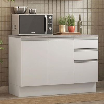 Balcão de Pia Glamy 2 Portas 3 Gavetas Branco Madesa