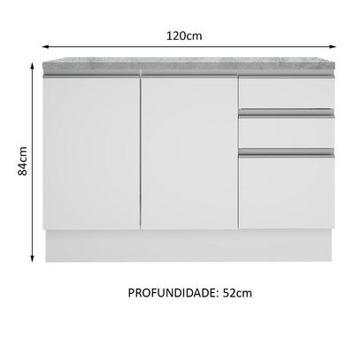 Balcão de Pia Glamy 2 Portas 3 Gavetas Branco Madesa