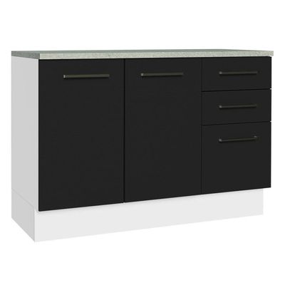 Balcão De Pia Cozinha 2 Portas E 3 Gavetas (com Tampo) Branco/preto Agata Madesa Branco/preto
