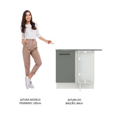 Balcão de Canto Madesa Agata 1 Porta Branco Cinza