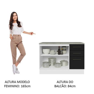 Balcão De Pia Cozinha 2 Portas E 3 Gavetas (com Tampo) Branco/preto Agata Madesa Branco/preto