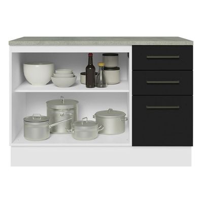 Balcão De Pia Cozinha 2 Portas E 3 Gavetas (com Tampo) Branco/preto Agata Madesa Branco/preto