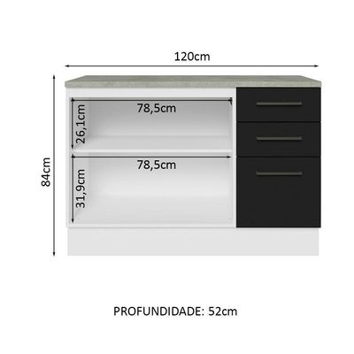 Balcão De Pia Cozinha 2 Portas E 3 Gavetas (com Tampo) Branco/preto Agata Madesa Branco/preto
