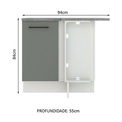 Balcão de Canto Madesa Agata 1 Porta Branco Cinza