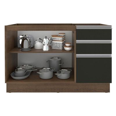Balcão de Pia Madesa Glamy 2 Portas e 3 Gavetas Rustic Preto