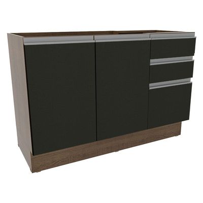 Balcão de Pia Madesa Glamy 2 Portas e 3 Gavetas Rustic Preto