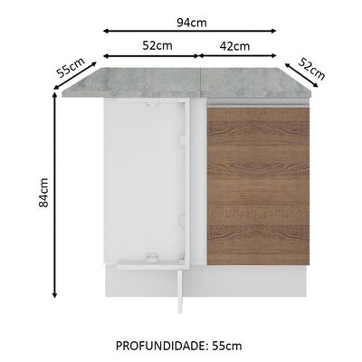 Balcão de Canto Glamy 1 Porta Branco e Rustic Madesa