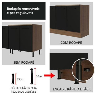 Balcão De Pia Cozinha 2 Portas E 3 Gavetas (com Tampo) Rustic/preto Agata Madesa Rustic/preto