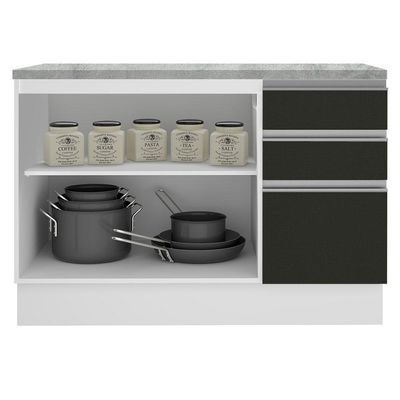 Balcão de Pia Glamy 2 Portas 3 Gavetas Branco/Preto Madesa