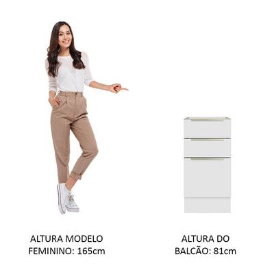 Balcão 40 Cm 3 Gavetas (sem Tampo) Branco/Branco Veludo