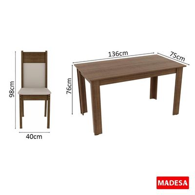 Kit Havana Rustic Mesa Tampo de Madeira 4 Cadeiras Madesa