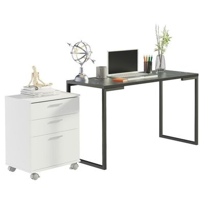 Kit Escritório+Mesa+Gaveteiro Madesa Branco/preto