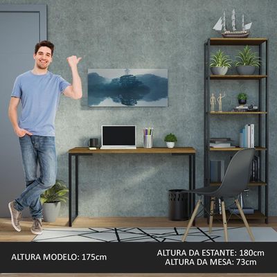 Kit Escritório+Mesa+Estante Preto/rustic/rustic