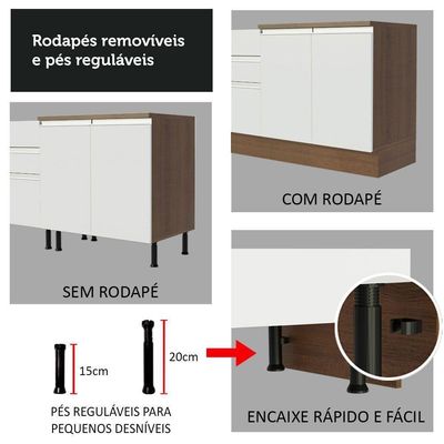 Balcão de Pia Glamy Rustic/Branco 2 Portas 3 Gavetas Madesa