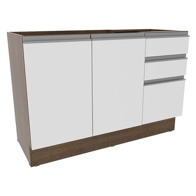 Balcão de Pia Glamy Rustic/Branco 2 Portas 3 Gavetas Madesa