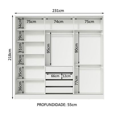 Guarda Roupa Royale Espelho MDF 3 Portas Correr Madesa