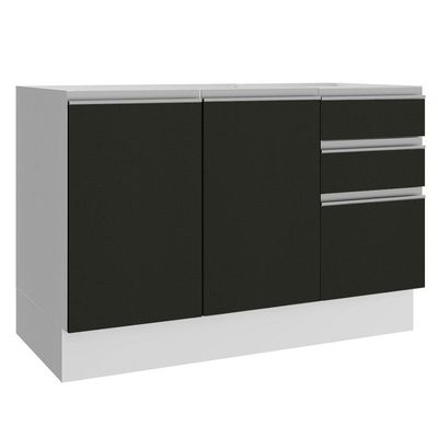 Balcão de Pia Madesa Glamy 2 Portas e 3 Gavetas Branco Preto