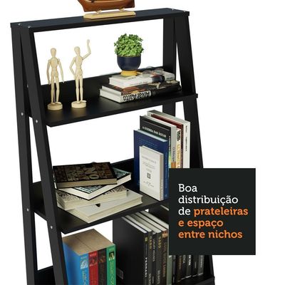 Kit Escritório Home Office + Mesa + Estante Escada Preto