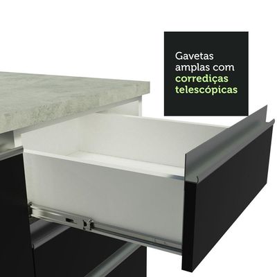 Balcão de Pia Madesa Glamy 2 Portas e 3 Gavetas Branco Preto