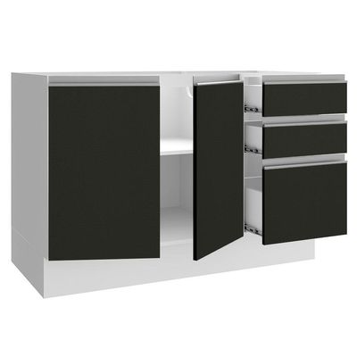 Balcão de Pia Madesa Glamy 2 Portas e 3 Gavetas Branco Preto