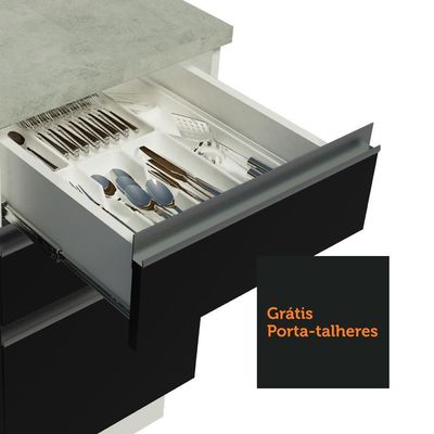 Balcão de Pia Madesa Glamy 2 Portas e 3 Gavetas Branco Preto