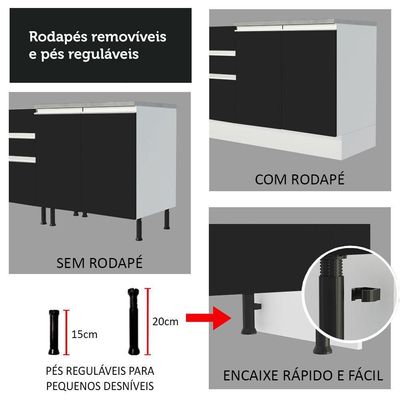 Balcão de Pia Madesa Glamy 2 Portas e 3 Gavetas Branco Preto