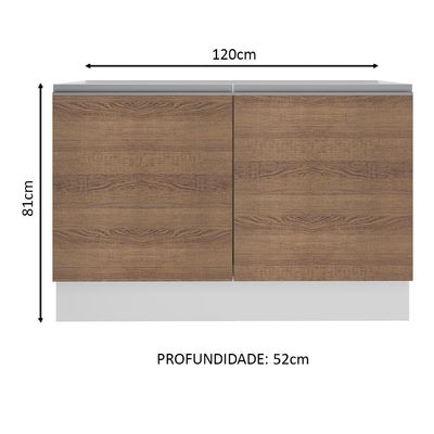Balcão Pia Madesa Glamy 100% Mdf 120cm 2 Portas BR/Rustic