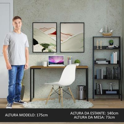 Kit Escritório+Mesa+Estante Escada Madesa Rustic/preto