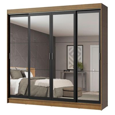 Guarda-roupa Casal 4 Portas de Espelho 3 Gavetas Rustic