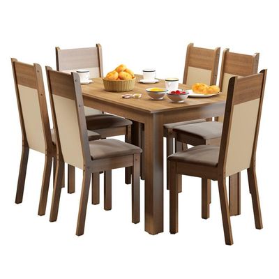 Kit Honduras Rustic Mesa Tampo de Madeira 6 Cadeiras Madesa