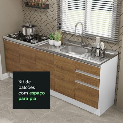 Kit Com 2 Balcões De Cozinha Madesa Glamy 4 Portas 3 Gavetas (sem Tampo E Pia) - Branco/rustic