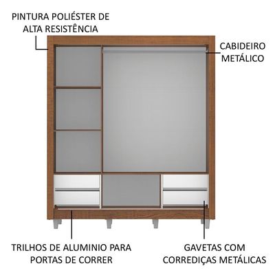 Guarda Roupa Casal Plus 3 Portas de Correr 4 Gavetas