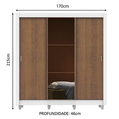 Guarda Roupa Casal Mônaco 3 Portas com Espelho Madesa