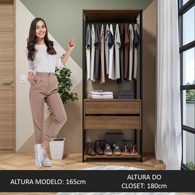 Closet Aberto Guarda-roupa 2 Gavetas 70cm Madesa