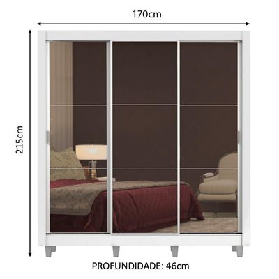 Guarda Roupa Casal Lyon 3 Portas de Espelho 4 Gavetas Madesa