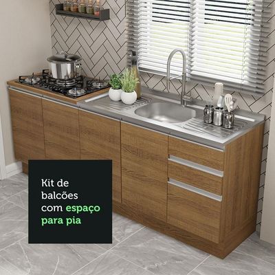 Kit Com 2 Balcões De Cozinha Madesa Glamy 4 Portas 3 Gavetas (sem Tampo E Pia) - Rustic Rustic