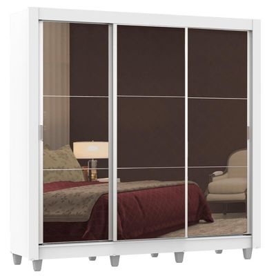 Guarda Roupa Casal Lyon 3 Portas de Espelho 4 Gavetas Madesa