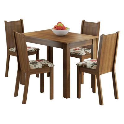 Conjunto Sala Jantar Mesa Tampo Madeira 4 Cadeiras Madesa