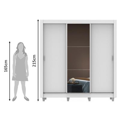 Guarda Roupa Casal Mônaco 3 Portas de Correr com Espelho