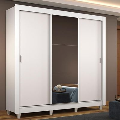 Guarda Roupa Casal Mônaco 3 Portas de Correr com Espelho